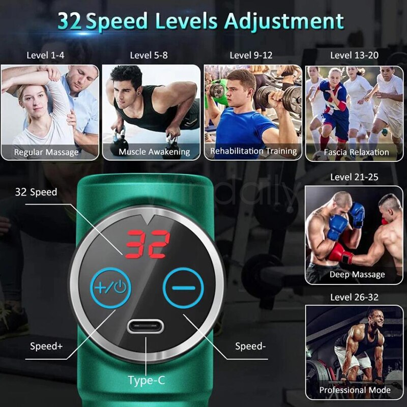 Mini LCD Massage Gun 32 Speed Touch Screen Deep Tissue Percussion