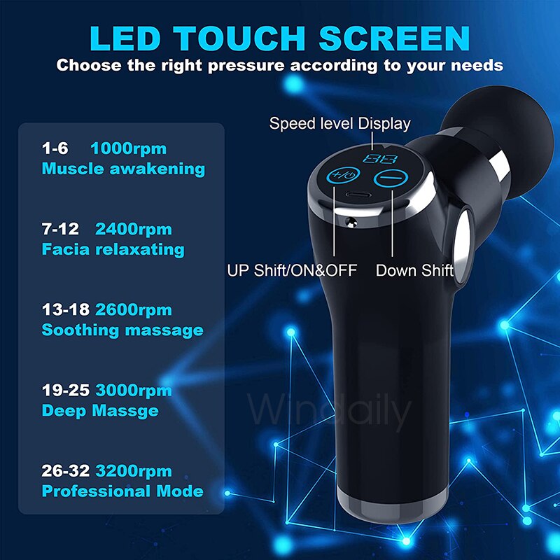 Mini LCD Massage Gun 32 Speed Touch Screen Deep Tissue Percussion